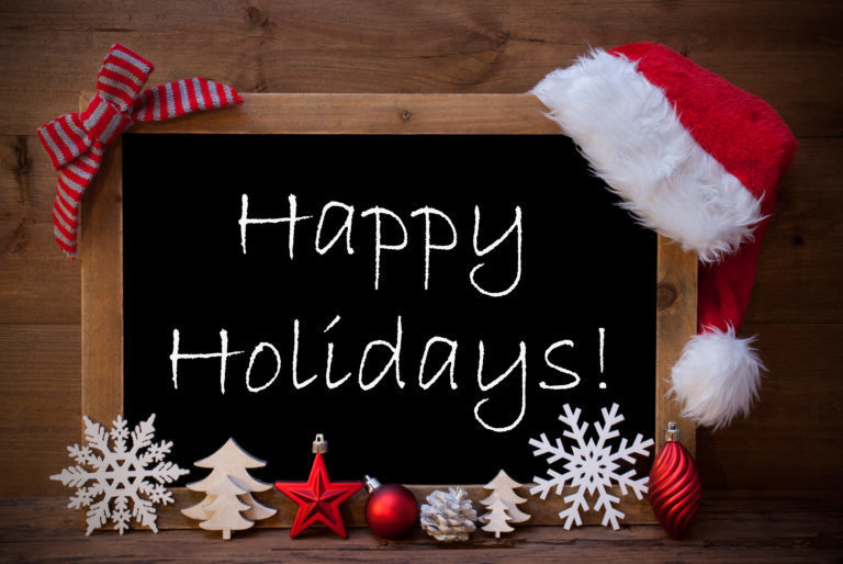 Happy Holidays blackboard and santa hat