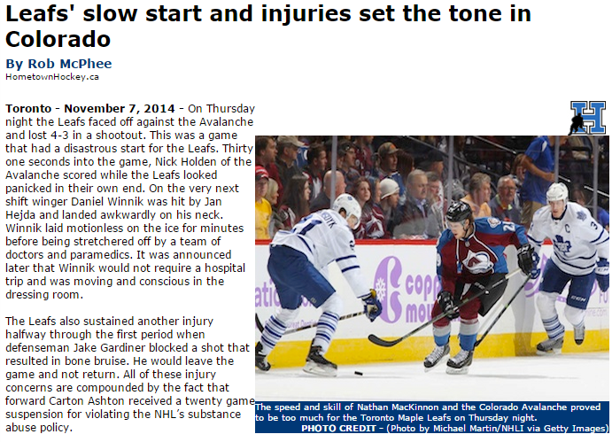 news clip of Toronto Maple Leafs sports injury